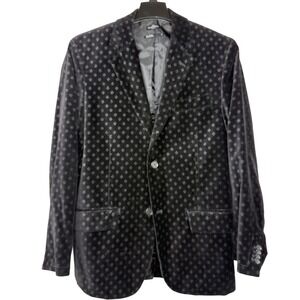 Marc Ecko Cut & Sew Mens Black Velvet Geometric Diamond Blazer Jacket Medium
